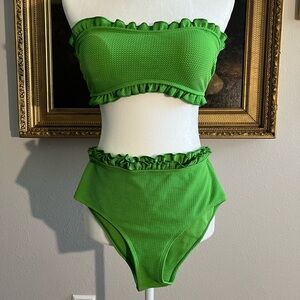 Green Ruffled Bandeau Bikini Set